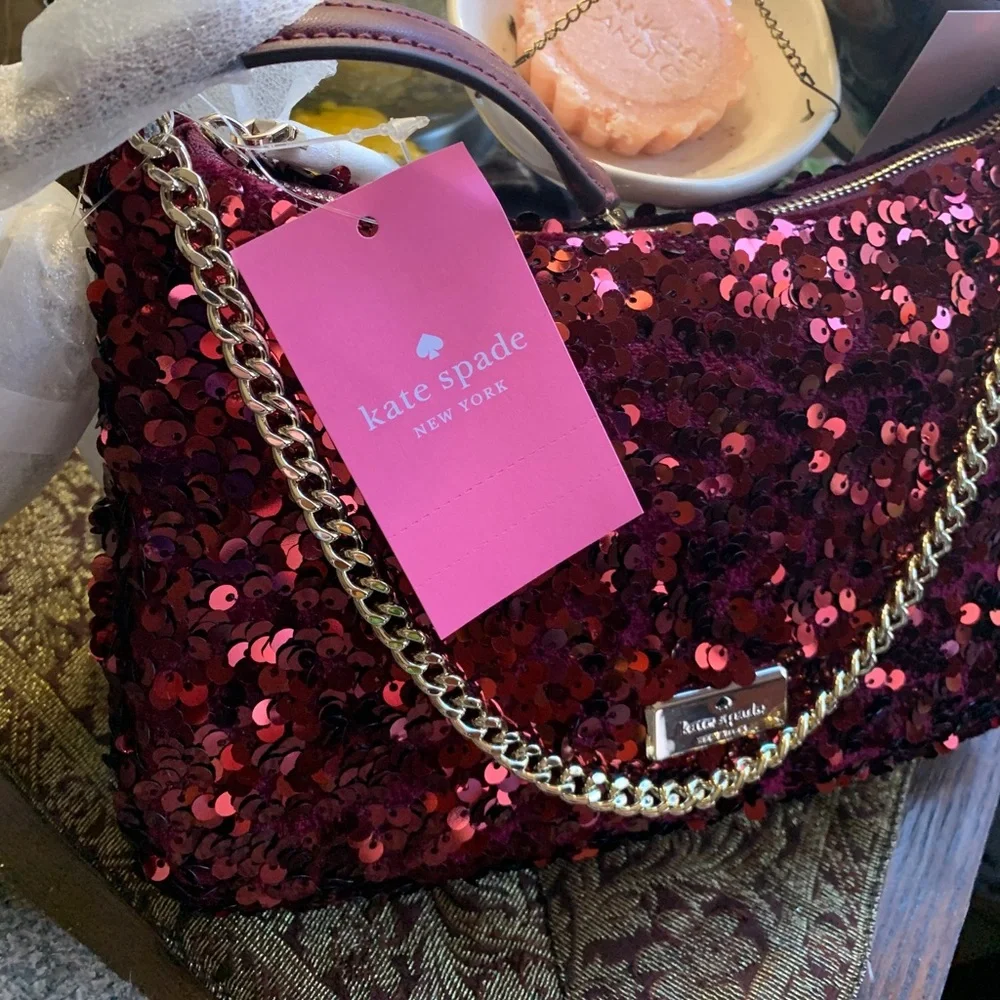 Authentic KATE SPADE Sequins top zip Clutch/shoulder/Crossbody - Picture 6 of 15